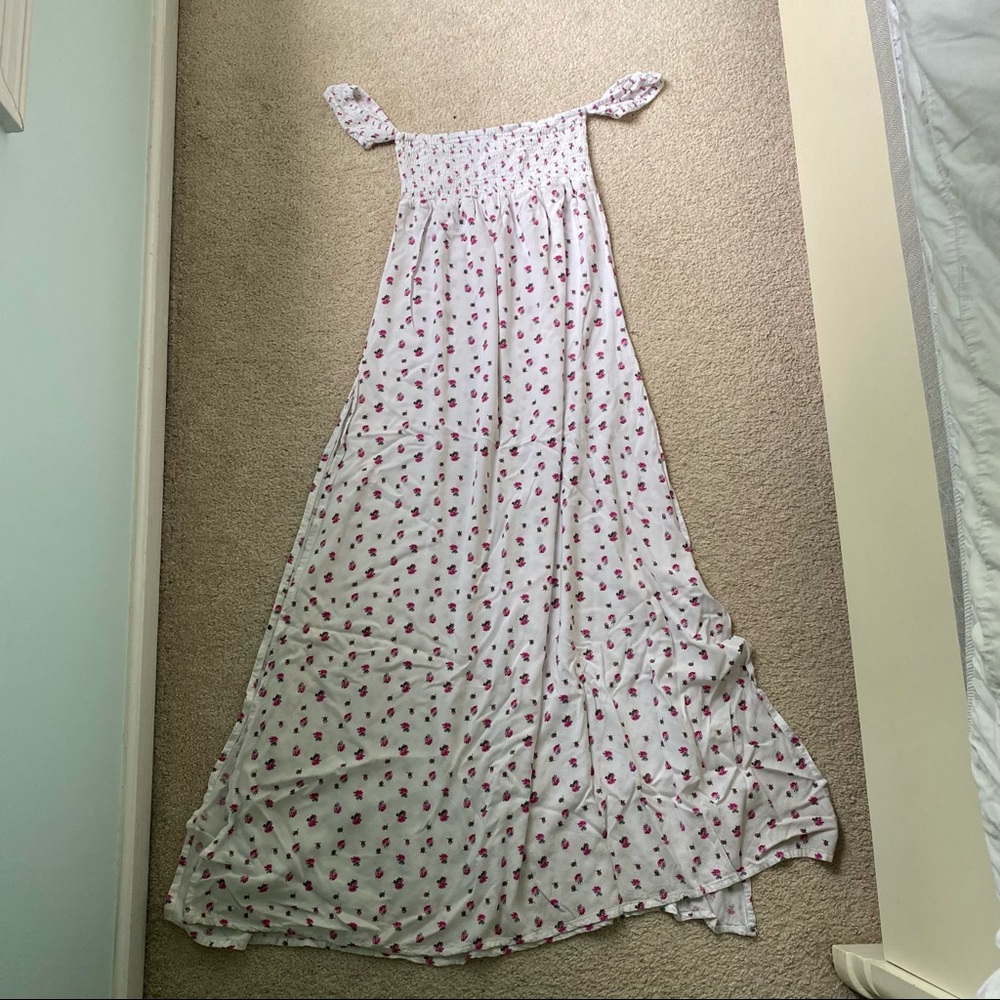 LPA white and pink floral smocked babydoll maxi dress